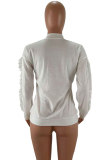 White O Neck Long Sleeve Stringy selvedge Print Sequin Long Sleeve Tops