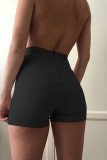 Khaki Fashion Casual Solid Basic Skinny High Waist Shorts
