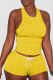 Yellow Sexy Solid Backless O Neck Sleeveless Two Pieces