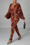 Leopard Print Fashion Sexy Leopard Backless V Neck Regular Jumpsuits