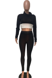 Black Casual Solid Patchwork Turtleneck Long Sleeve Two Pieces