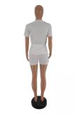 White Casual Solid Straight Short Sleeve Two-Piece Short Set