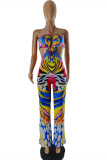 Multicolor Fashion Sexy Print Backless Strapless Regular Jumpsuits