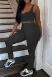Red Casual Sportswear Solid Vests Pants V Neck Sleeveless Two Pieces