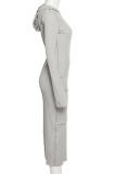 Grey Fashion Casual Solid Basic Hooded Collar Long Sleeve Dresses