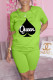 Fluorescent Color Fashion Casual Print Basic O Neck Short Sleeve Two Pieces