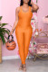 Orange Casual Sportswear Solid Basic O Neck Skinny Jumpsuits