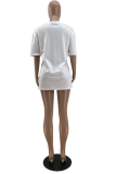 White Casual Print Patchwork O Neck T-Shirts