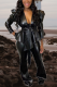 Black Sexy Solid Patchwork V Neck Long Sleeve Two Pieces