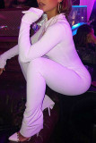 White Fashion Casual Solid Basic Turtleneck Regular Jumpsuits