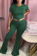 Green Polyester Fashion Casual adult Ma'am Solid Two Piece Suits Loose Short Sleeve Two Pieces
