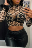 Leopard Print Street Leopard Patchwork Half A Turtleneck Tops