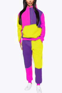 Yellow Fashion Casual Patchwork Split Joint Hooded Collar Long Sleeve Regular Sleeve Regular Two Pieces