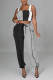 Black And White Casual Sportswear Solid Patchwork Spaghetti Strap Sleeveless Two Pieces