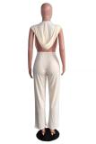 Cream White Casual Fashion Backless bandage Hollow Asymmetrical Solid Polyester Sleeveless V Neck Jumpsuits