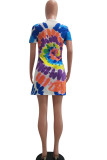 Pink Street Pink Multi-color purple Shirt sleeves Short Sleeves V Neck Pleated Mini Tie and dye asymmetrical Dresses