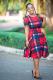 Red Cap Sleeve Short Sleeves O neck Ball Gown Knee-Length Plaid Draped Casual Dresses