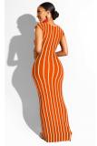 Black Polyester Sexy Fashion Solid Slim fit Striped Regular Sleeveless Two-Piece Dress