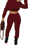 Wine Red Fashion Street Adult Solid Bandage Hooded Collar Long Sleeve Regular Sleeve Regular Two Pieces