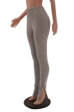 Grey Fashion Casual Solid Slit High Waist Pencil Trousers