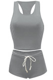 Grey Active Casual Patchwork Solid contrast color Skinny Sleeveless Two Pieces