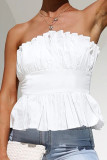 White Sweet Solid Backless Fold Strapless Mid Waist Tops