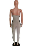 Grey Fashion street Patchwork Mesh Solid Cotton Sleeveless V Neck Jumpsuits