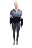 Black Fashion adult Casual Two Piece Suits Patchwork Zippered pencil Long Sleeve