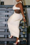 White Sexy Solid Hollowed Out Backless O Neck Sleeveless Dress