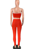 Red Fashion Sexy adult Ma'am Patchwork Solid Two Piece Suits pencil Sleeveless Two Pieces
