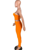 Orange Fashion Sexy adult Ma'am Patchwork Solid Two Piece Suits pencil Sleeveless Two Pieces