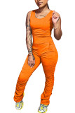 Orange Fashion street Solid Polyester Sleeveless O Neck Jumpsuits