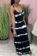 Black Fashion Sexy Print Backless Spaghetti Strap Sleeveless Dress