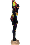 Red Fashion Sexy Adult Milk Fiber Patchwork Print Split Joint O Neck Long Sleeve Regular Sleeve Short Two Pieces