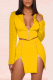 Yellow Sexy Solid Patchwork Slit Turndown Collar Two Pieces