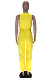 Yellow Sexy Solid Cotton Blend Sleeveless Jumpsuits