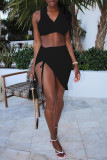 Grey Fashion Sexy Solid Asymmetrical V Neck Sleeveless Two Pieces