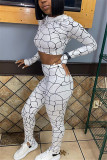 White Sexy Casual Print Basic Hooded Collar Long Sleeve Two Pieces