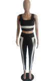 Black Casual Sportswear Patchwork Basic U Neck Sleeveless Two Pieces