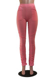 Pink Street Polyester Solid Fold Skinny Bottoms
