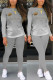 Grey Fashion Casual Gradual Change Letter Print Basic O Neck Long Sleeve Two Pieces