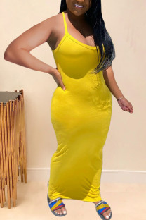 Yellow Milk. Fashion Sexy Green Yellow Off The Shoulder Sleeveless Halter Neck Pencil Dress Floor-Length Solid Dresses