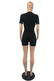 Red Casual Solid Basic O Neck Short Sleeve Romper