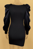 Black Fashion Sexy Solid Patchwork Square Collar A Line Dresses