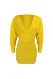 Red Fashion adult Casual Cap Sleeve Long Sleeves V Neck Step Skirt Mini Patchwork Solid Beadin
