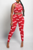 Red Sexy Letter Print pencil Sleeveless Two Pieces
