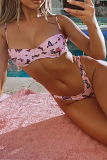 Pink Sexy Print Patchwork Swimwears
