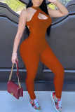 Orange Fashion Sexy Backless Sleeveless Hanging neck Jumpsuits