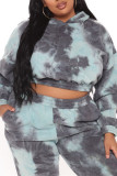 Gray Blue Fashion Casual Print Tie-dye Hooded Collar Long Sleeve Two Pieces
