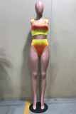 Yellow Fashion Sexy Print Cardigan Swimwears Three-piece Set